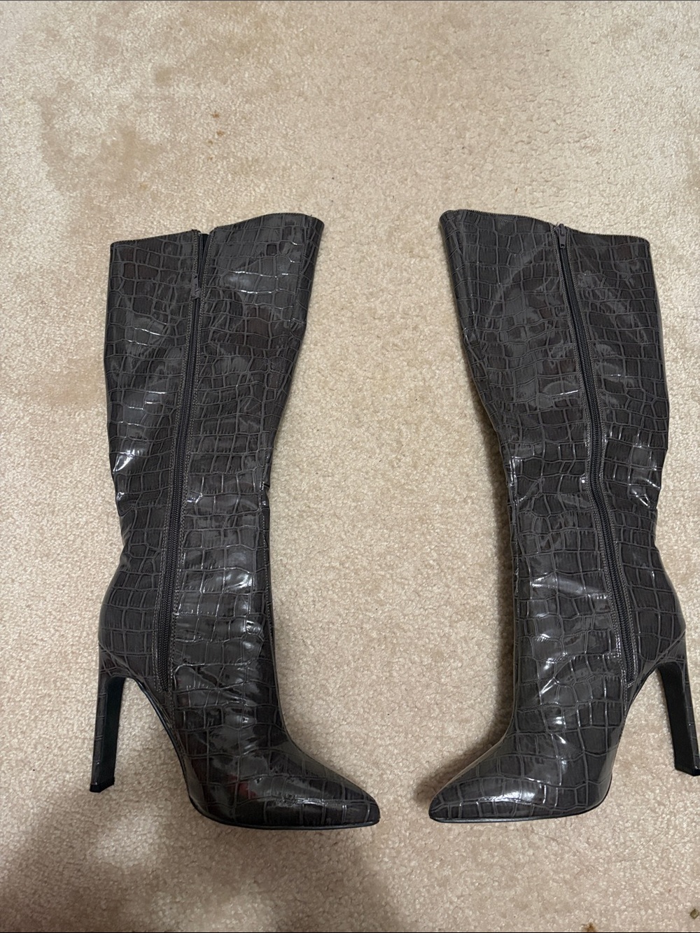 Fashion Nova Black Croc-Embossed Over-the-Knee Boots